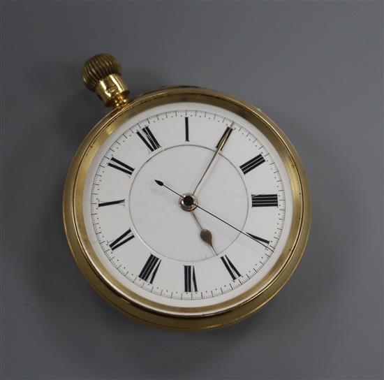 A late Victorian 18ct gold chronograph ? pocket watch (dented).